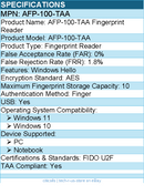 Adesso AFP-100-TAA Fingerprint Reader - USB - TAA Compliant