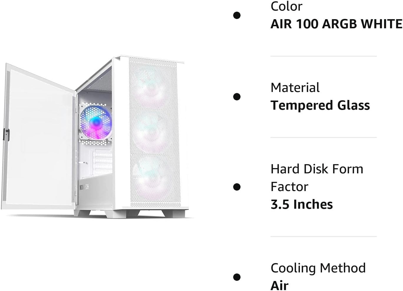 Montech AIR 100 ARGB (W) - Tower - mATX - windowed side panel (tempered glass)