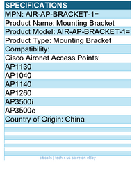 Cisco AIR-AP-BRACKET-1= Mounting Bracket for Cisco Aironet Access Points