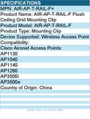 Cisco AIR-AP-T-RAIL-F Mounting Clip for Wireless Access Point