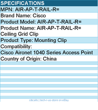 Cisco AIR-AP-T-RAIL-R= Mounting Clip for Cisco Aironet 1040 Series Access Point