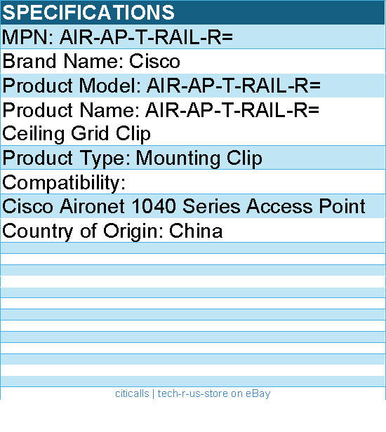 Cisco AIR-AP-T-RAIL-R= Mounting Clip for Cisco Aironet 1040 Series Access Point