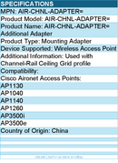 Cisco AIR-CHNL-ADAPTER= Mounting Adapter for Wireless Access Point