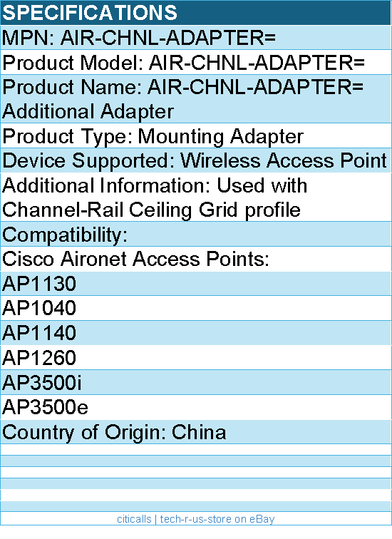 Cisco AIR-CHNL-ADAPTER= Mounting Adapter for Wireless Access Point