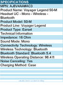 HP Poly AJ8V4AA#AC3 Voyager Legend 50-M Headset UC - Mono - Wireless - Bluetooth