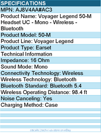 HP Poly AJ8V4AA#AC3 Voyager Legend 50-M Headset UC - Mono - Wireless - Bluetooth