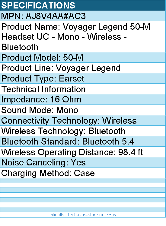 HP Poly AJ8V4AA#AC3 Voyager Legend 50-M Headset UC - Mono - Wireless - Bluetooth