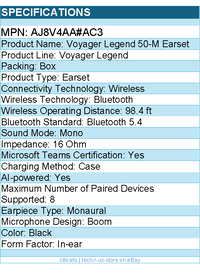 HP Poly AJ8V4AA#AC3 Voyager Legend 50-M Earset - Microsoft Teams Certification