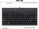 Adesso AKB-110B Mini Keyboard - PS/2, USB - 87 Keys - Black