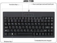 Adesso AKB-110B Mini Keyboard - PS/2, USB - 87 Keys - Black