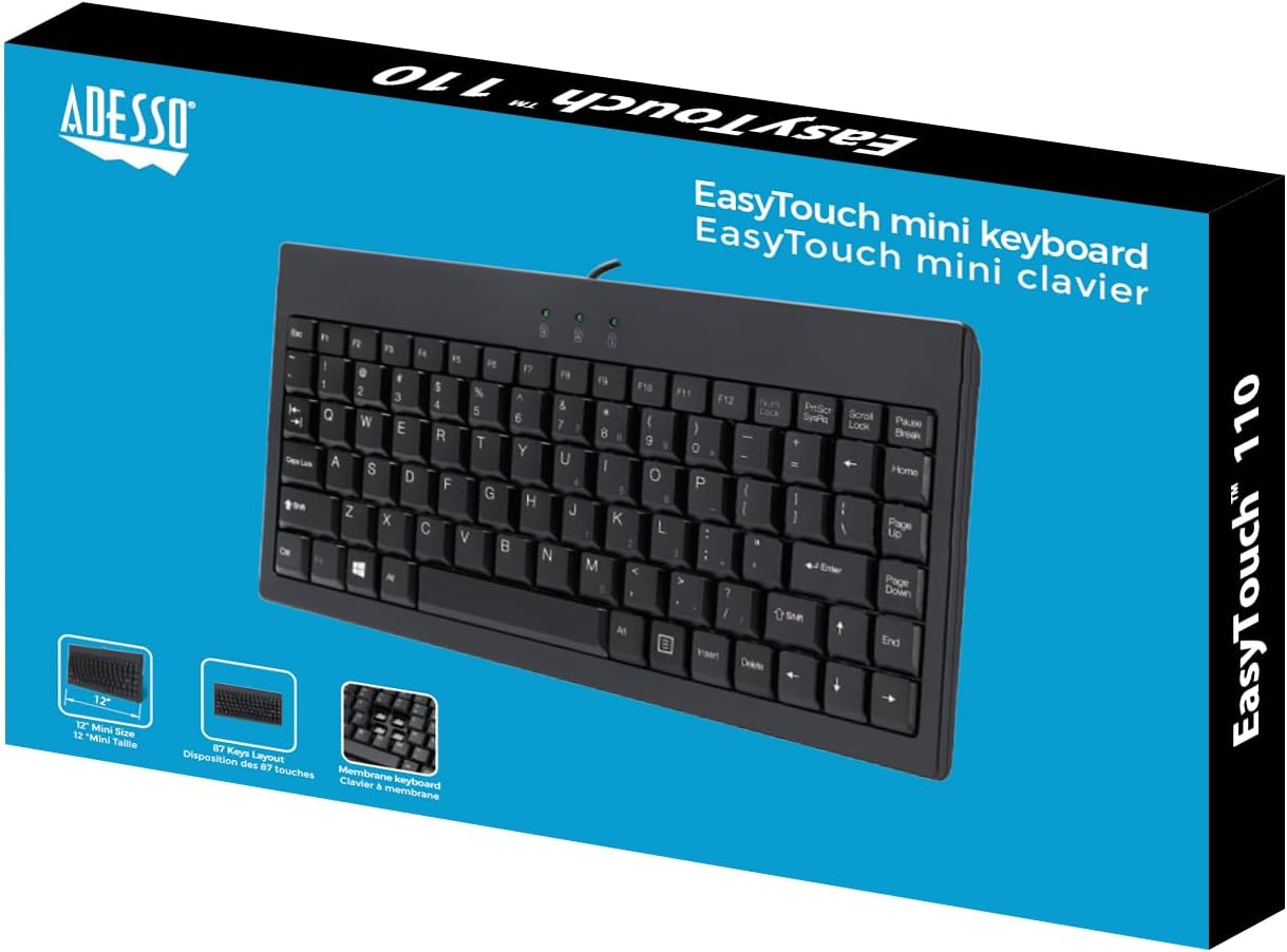 Adesso AKB-110B Mini Keyboard - PS/2, USB - 87 Keys - Black