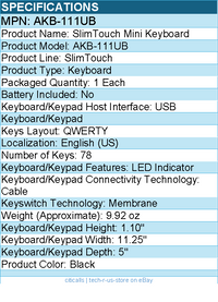 Adesso AKB-111UB SlimTouch Mini Keyboard - QWERTY Layout - USB - 78 Key(s)