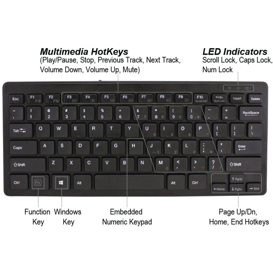 Adesso AKB-111UB SlimTouch Mini Keyboard - USB - 78 Key(s) - Black