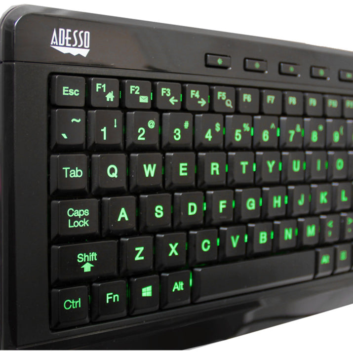 Adesso AKB-120EB 3-Color Illuminated Compact Multimedia Keyboard - Wired