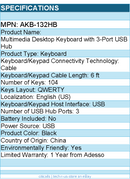Adesso AKB-132HB Multimedia Desktop Keyboard with 3-Port USB Hub