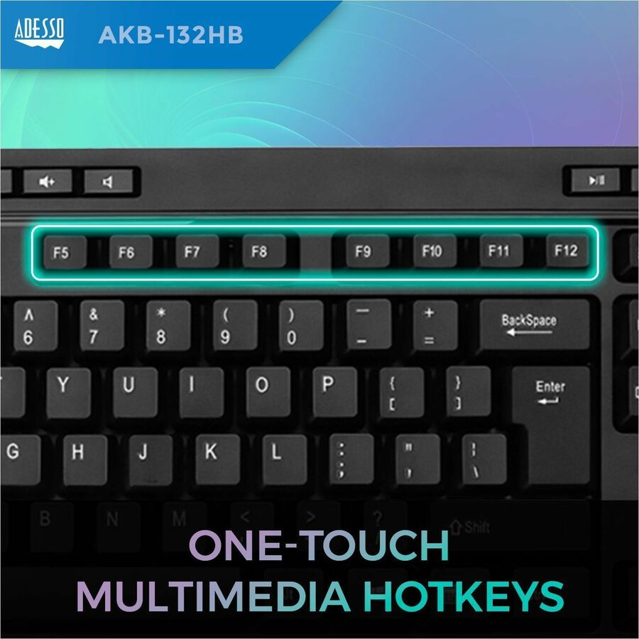 Adesso AKB-132HB Multimedia Desktop Keyboard with 3-Port USB Hub