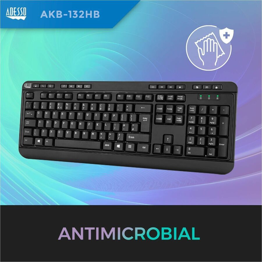 Adesso AKB-132HB Multimedia Desktop Keyboard with 3-Port USB Hub