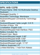 Adesso AKB-132PB AKB-132 Multimedia Desktop Keyboard - Black