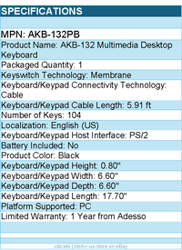Adesso AKB-132PB AKB-132 Multimedia Desktop Keyboard - Black