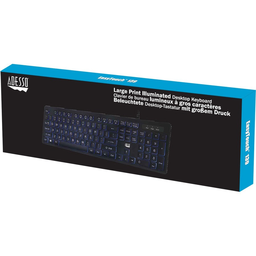 Adesso AKB-139EB Large Print Illuminated Desktop Keyboard - Cable - USB