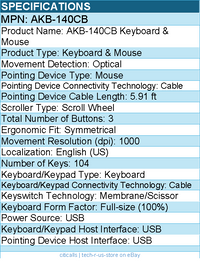 Adesso AKB-140CB Keyboard & Mouse - USB Membrane/Scissor Cable