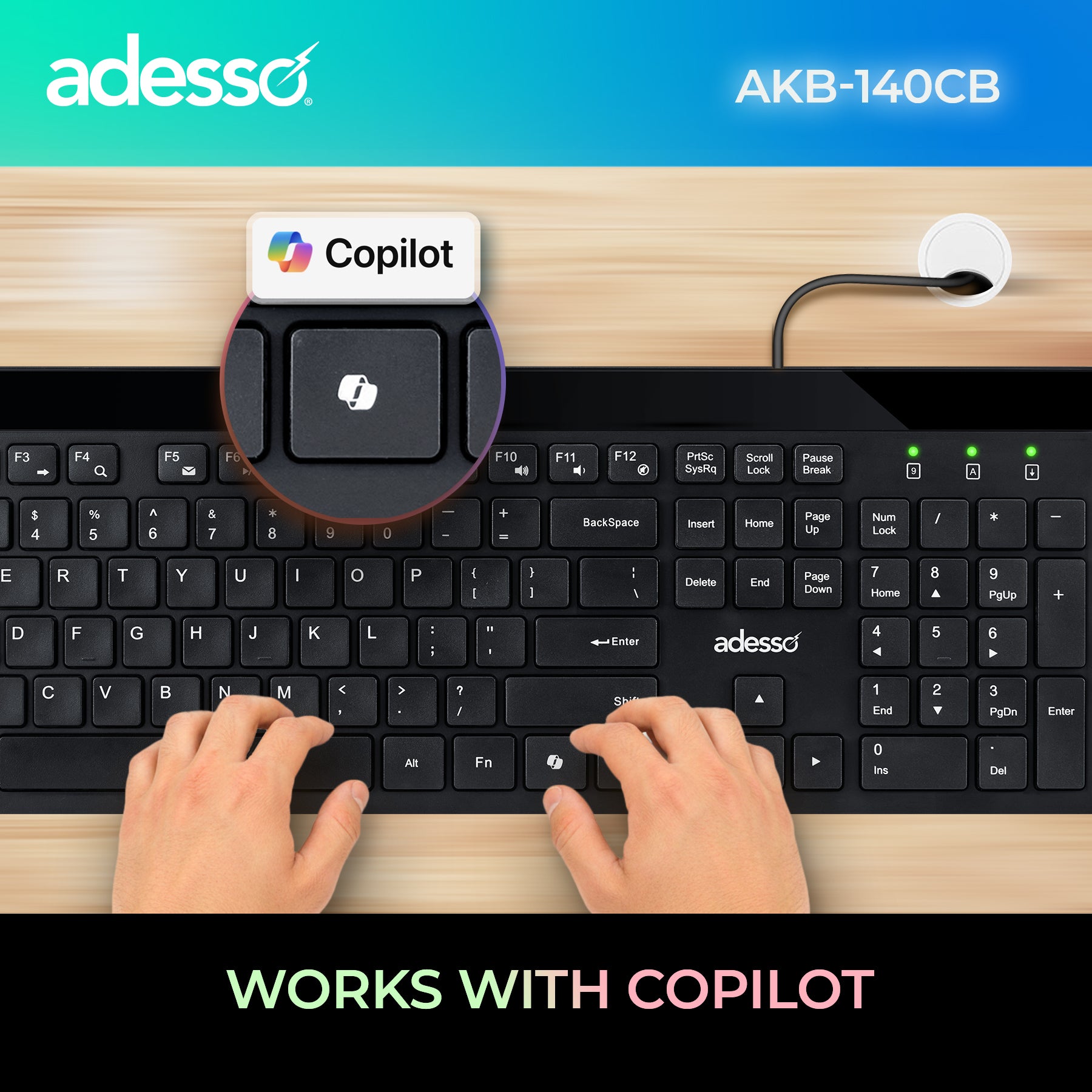 Adesso AKB-140CB Keyboard & Mouse - USB Membrane/Scissor Cable