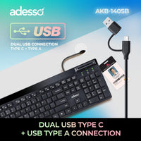 Adesso AKB-140SB Desktop Keyboard with Smart Card Reader -Full-size - 104 Key(s)