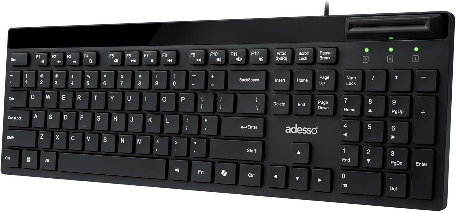 Adesso AKB-140SB Desktop Keyboard with Smart Card Reader -Full-size - 104 Key(s)