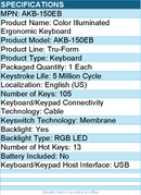 Adesso AKB-150EB Color Illuminated Ergonomic Keyboard - Cable - Full-size