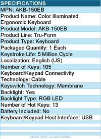 Adesso AKB-150EB Color Illuminated Ergonomic Keyboard - Cable - Full-size