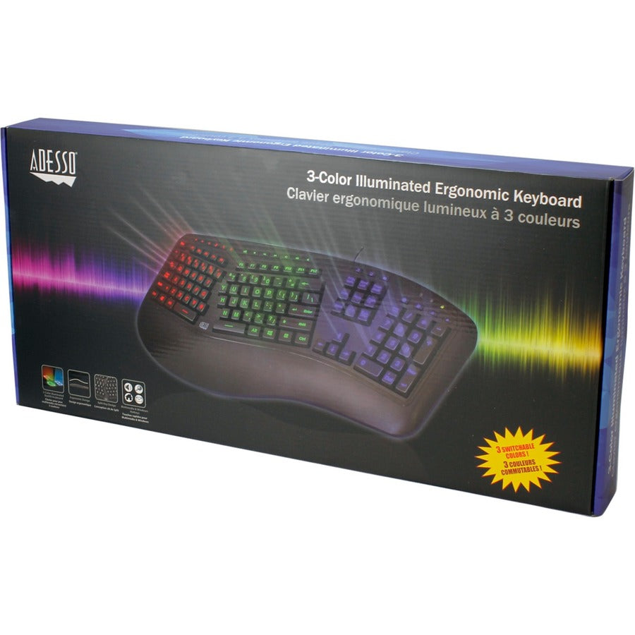 Adesso AKB-150EB Color Illuminated Ergonomic Keyboard - Black