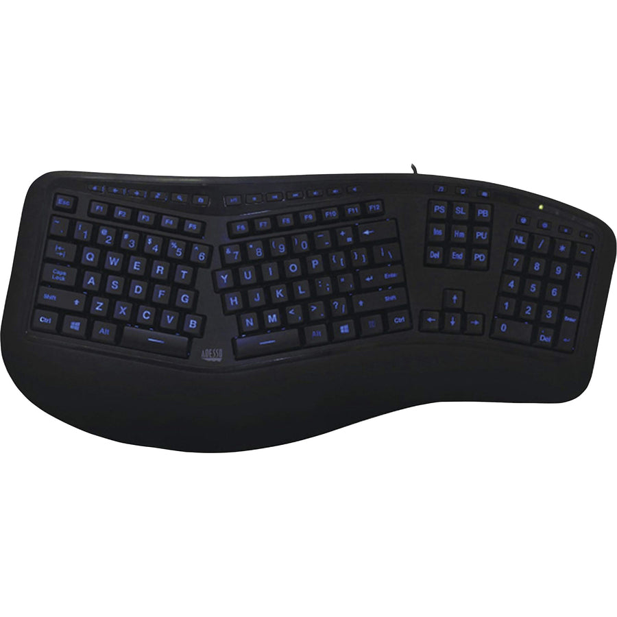 Adesso AKB-150EB Color Illuminated Ergonomic Keyboard - Cable - Full-size