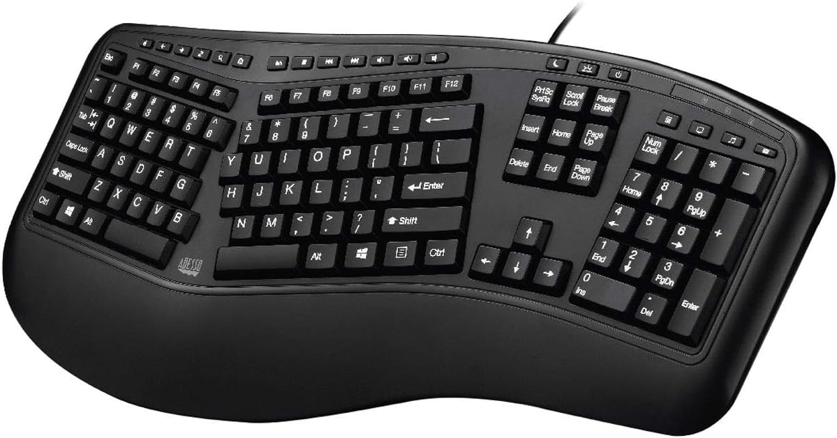 Adesso AKB-150UB Desktop Ergonomic Keyboard - Cable - USB - 105 Key(s)