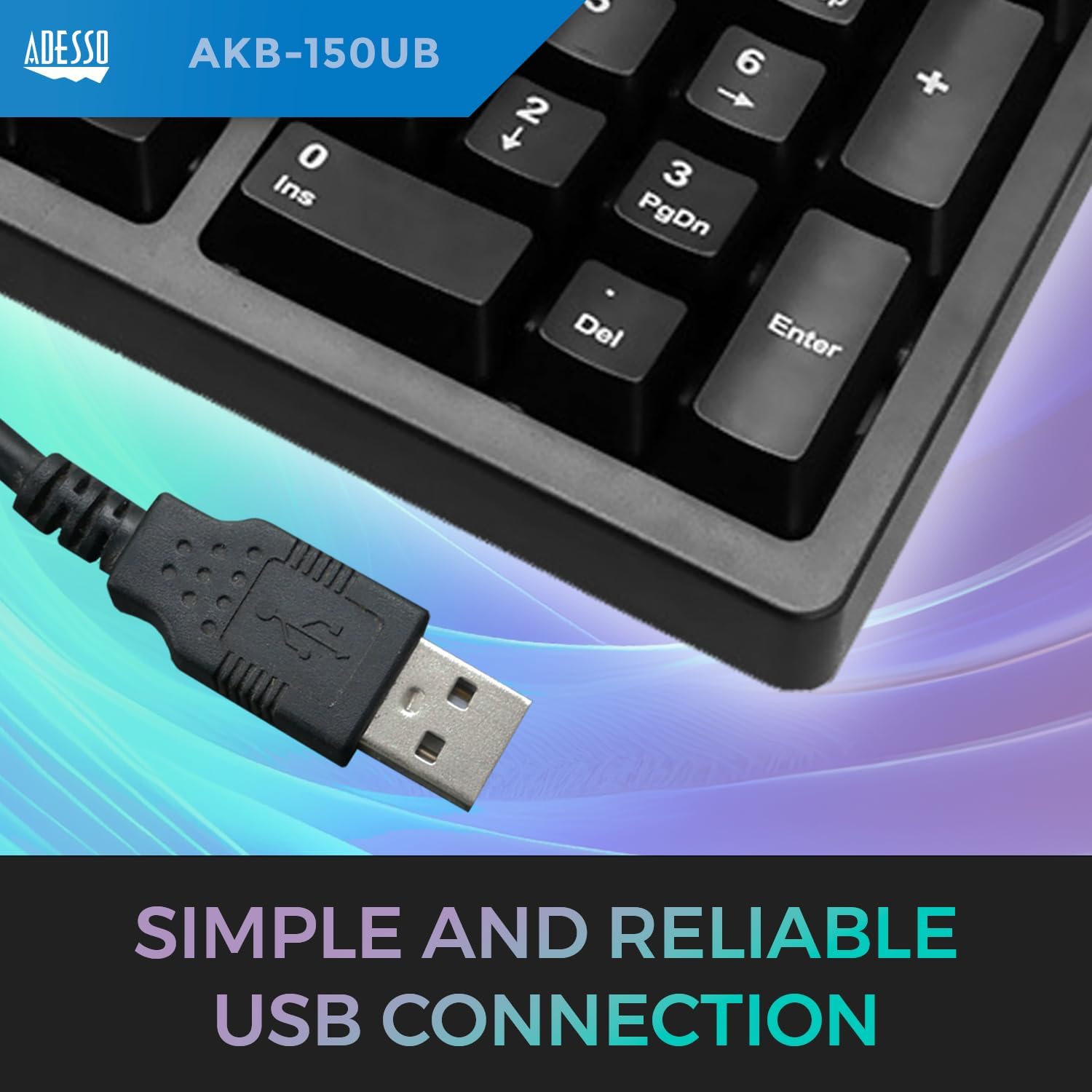 Adesso AKB-150UB Desktop Ergonomic Keyboard - Cable - USB - 105 Key(s)