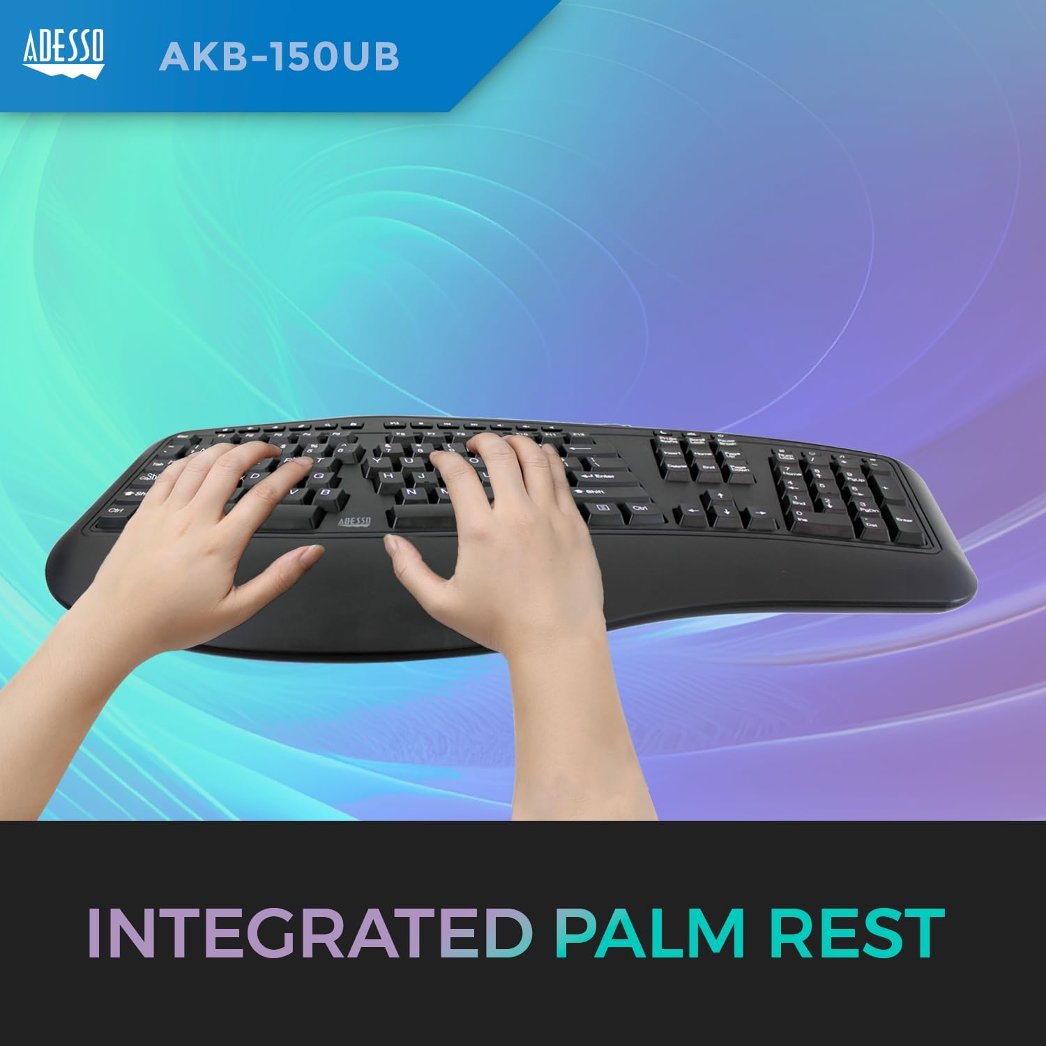 Adesso AKB-150UB Desktop Ergonomic Keyboard - Cable - USB - 105 Key(s)