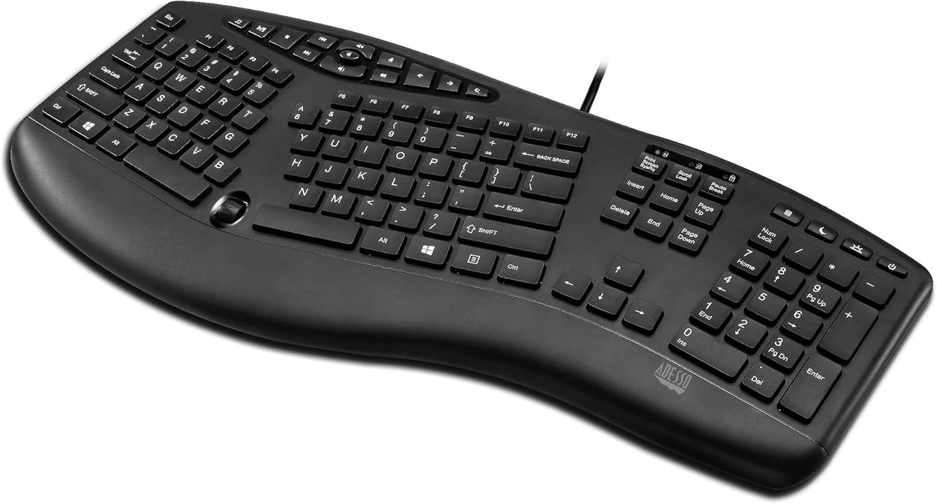 Adesso AKB-160UB TruForm Ergonomic Desktop Keyboard - Cable - Full-size - USB