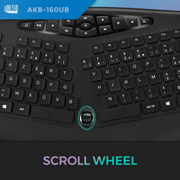 Adesso AKB-160UB TruForm Ergonomic Desktop Keyboard - Cable - Full-size - USB