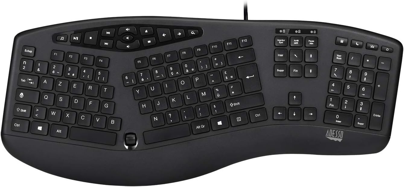 Adesso AKB-160UB TruForm Ergonomic Desktop Keyboard - Cable - Full-size - USB