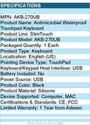 Adesso AKB-270UB Antimicrobial Waterproof Touchpad Keyboard - Black