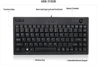 Adesso AKB-310UB Mini Trackball Keyboard - Quiet Keys - 87 Keys - USB - Black