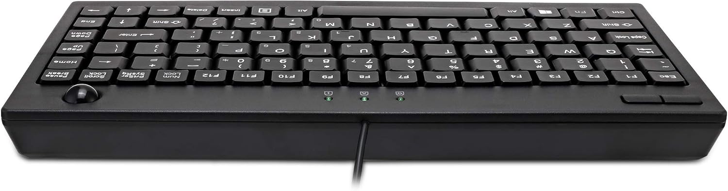Adesso AKB-310UB Mini Trackball Keyboard - Quiet Keys - 87 Keys - USB - Black