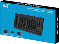 Adesso AKB-310UB Mini Trackball Keyboard - Quiet Keys - 87 Keys - USB - Black