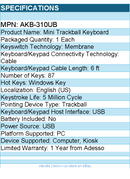 Adesso AKB-310UB Mini Trackball Keyboard - USB - 87 Keys - Black