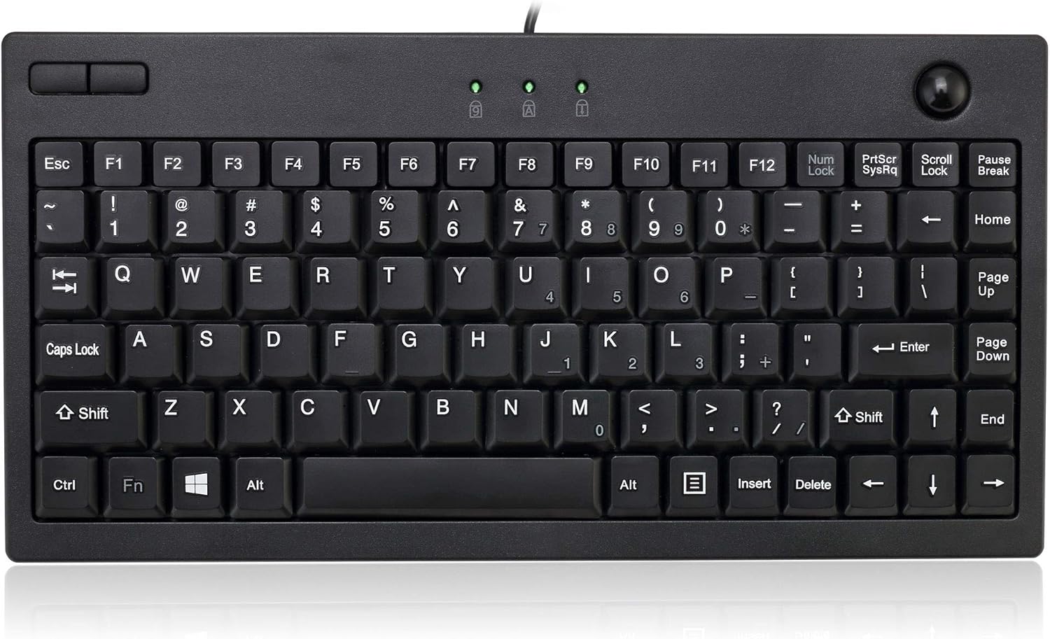Adesso AKB-310UB Mini Trackball Keyboard - Quiet Keys - 87 Keys - USB - Black
