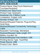 Adesso AKB-425UB 1U Rackmount Touchpad Keyboard - Cable - USB  - 104 Key(s)