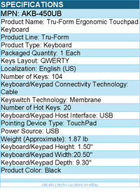 Adesso AKB-450UB Tru-Form Ergonomic Touchpad Keyboard - Full-size - 104 Key(s)