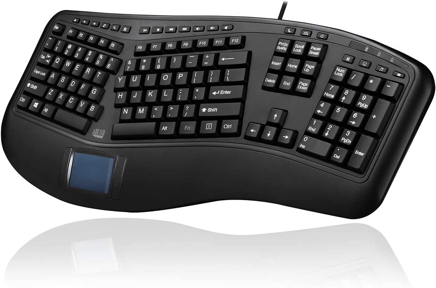 Adesso AKB-450UB Tru-Form Ergonomic Touchpad Keyboard - Full-size - 104 Key(s)