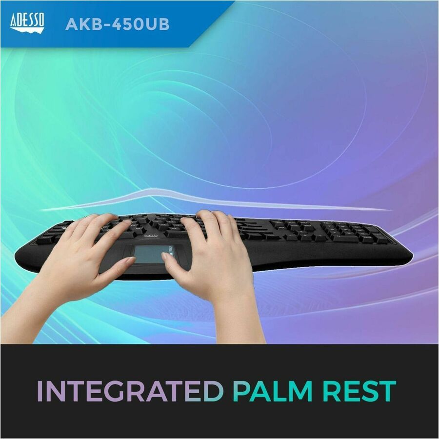 Adesso AKB-450UB Tru-Form Ergonomic Touchpad Keyboard - Cable - USB Interface