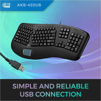 Adesso AKB-450UB Tru-Form Ergonomic Touchpad Keyboard - Cable - USB Interface