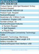 Adesso AKB-601UB USB 18-Key Numeric Keypad - Cable Connectivity - 18 Key(s)